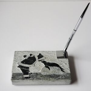 Vintage Siku Carved Soapstone Pen Holder Signed Siku Inuit Seal Made in Canada